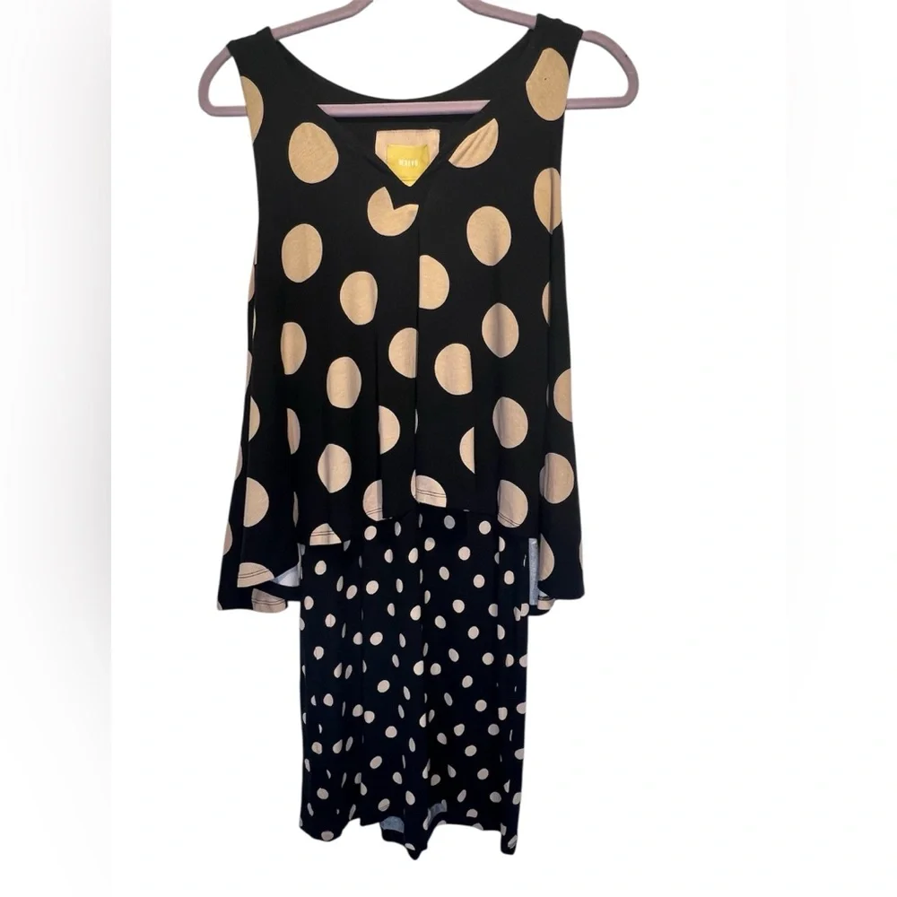 Anthropologie Maeve Dress Polka Dot Davina Black Tan Layered Sleeveless,XS, NWT - Picture 4 of 6